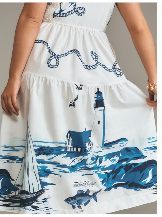 NWT Anthropologie Maeve Sleeveless Nautical Lighthouse Fish Midi Shirt Dress, XL - Picture 4 of 17
